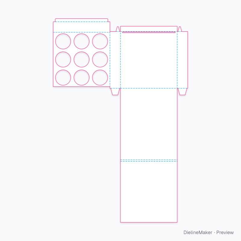 Nine-jar counter display 270 × 270 × 340 flat dieline