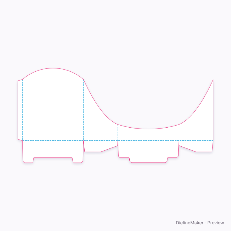 Curved cosmetic display carton flat dieline