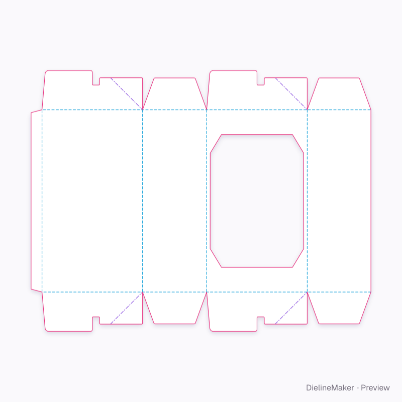 Auto-bottom tray with aperture flat dieline