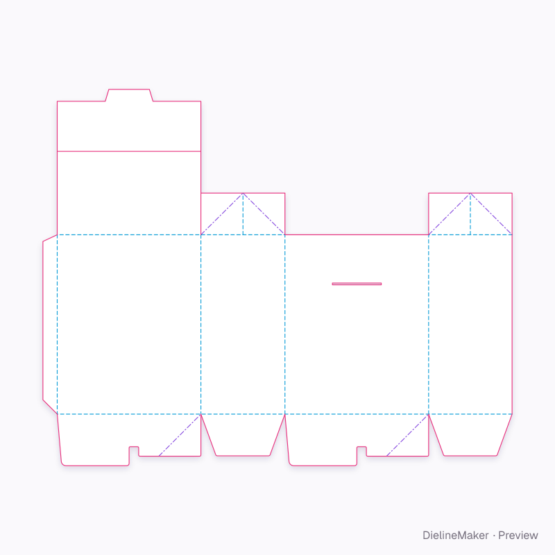 Deluxe bellows carton, crash bottom flat dieline