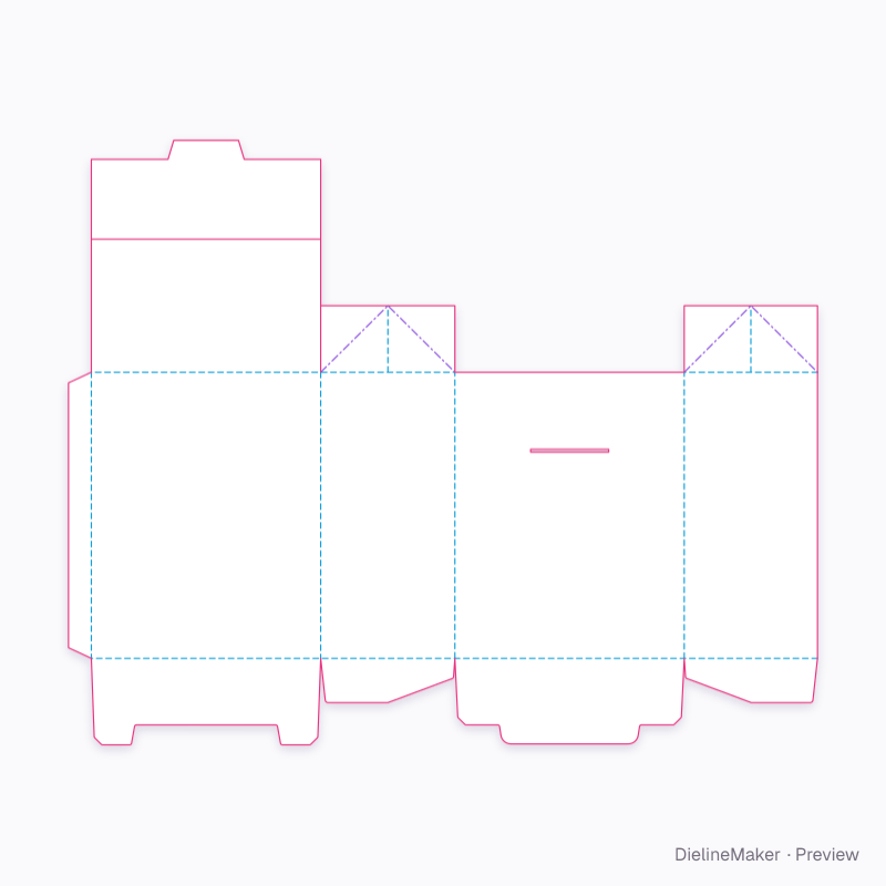 Deluxe bellows carton, 1-2-3 bottom flat dieline