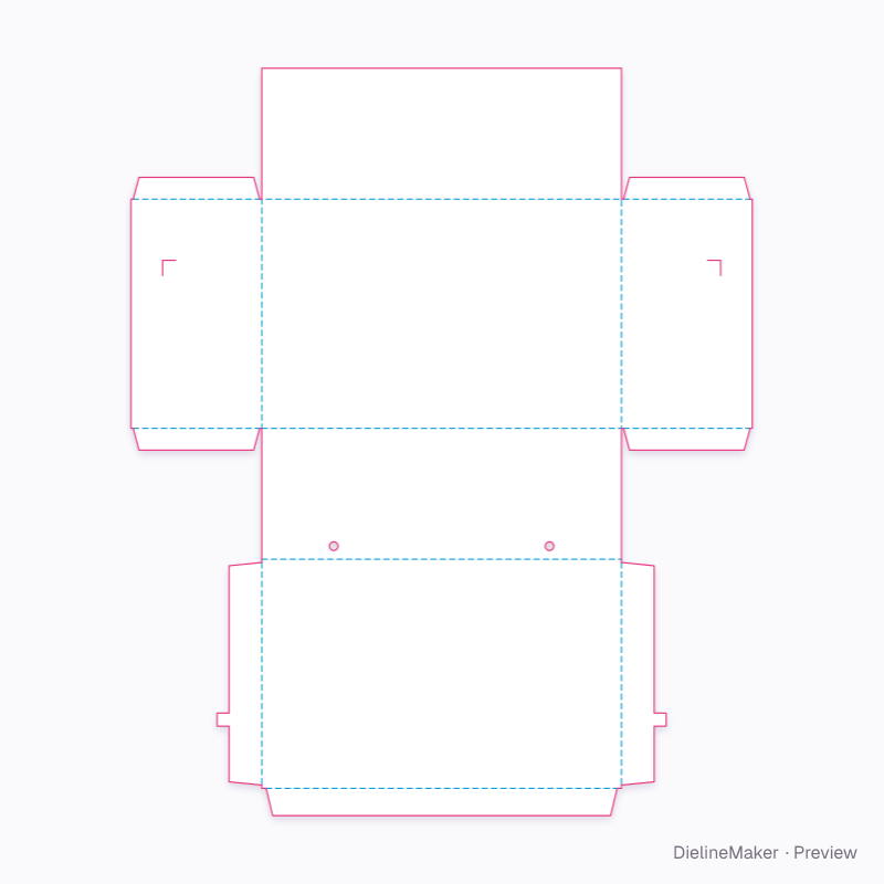 Shoebox-style hinged mailer flat dieline