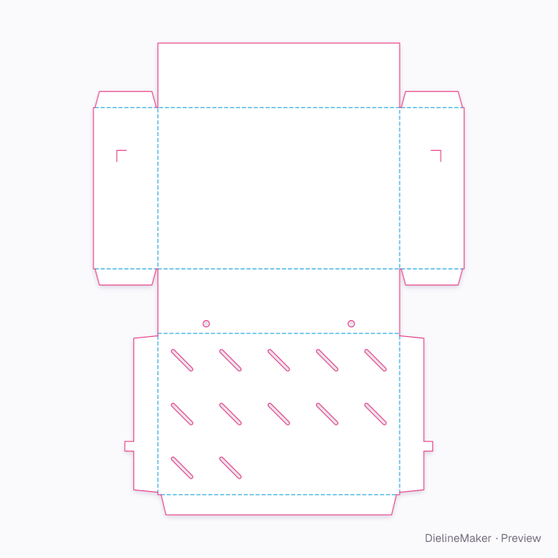 Hinged mailer with patterned lid slots flat dieline