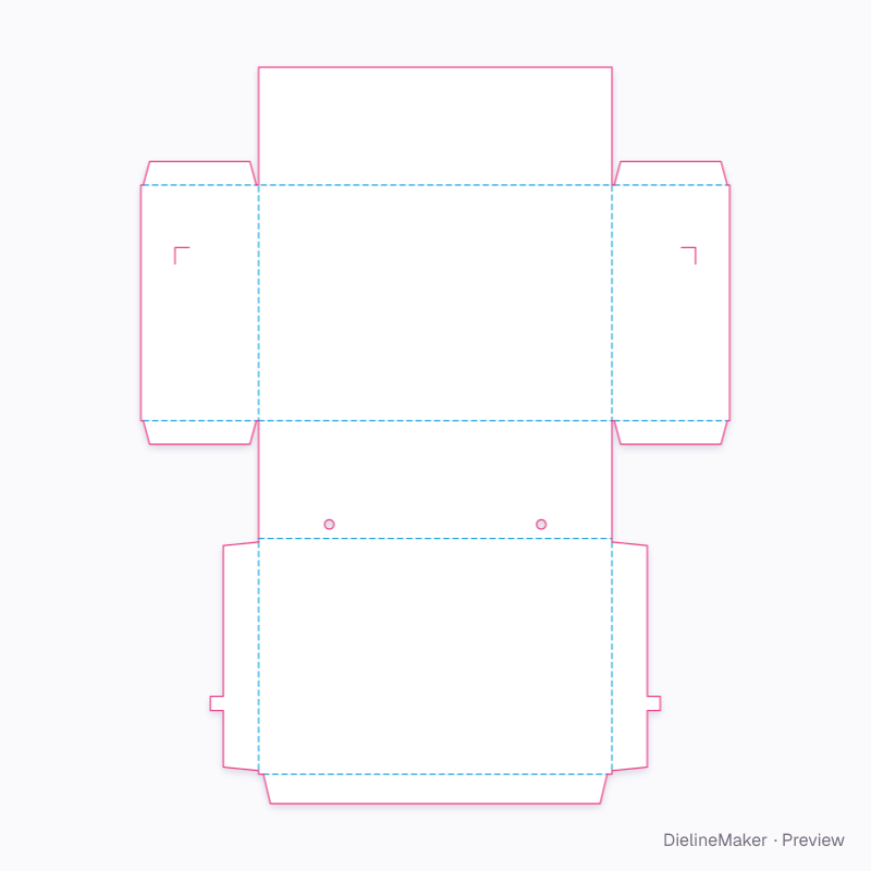 Hinged mailer with side catches flat dieline