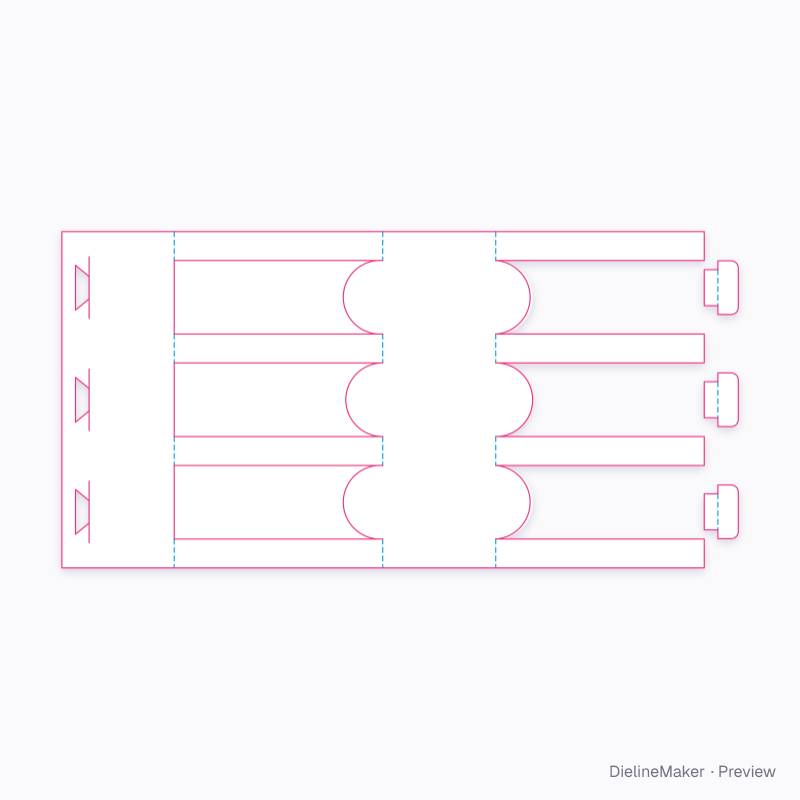 3-can self-locking open-side wrap 198×66×122 flat dieline