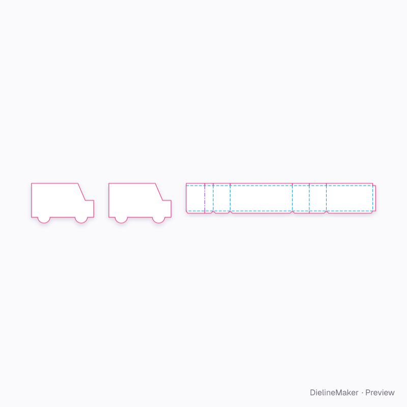 Van-shaped box flat dieline