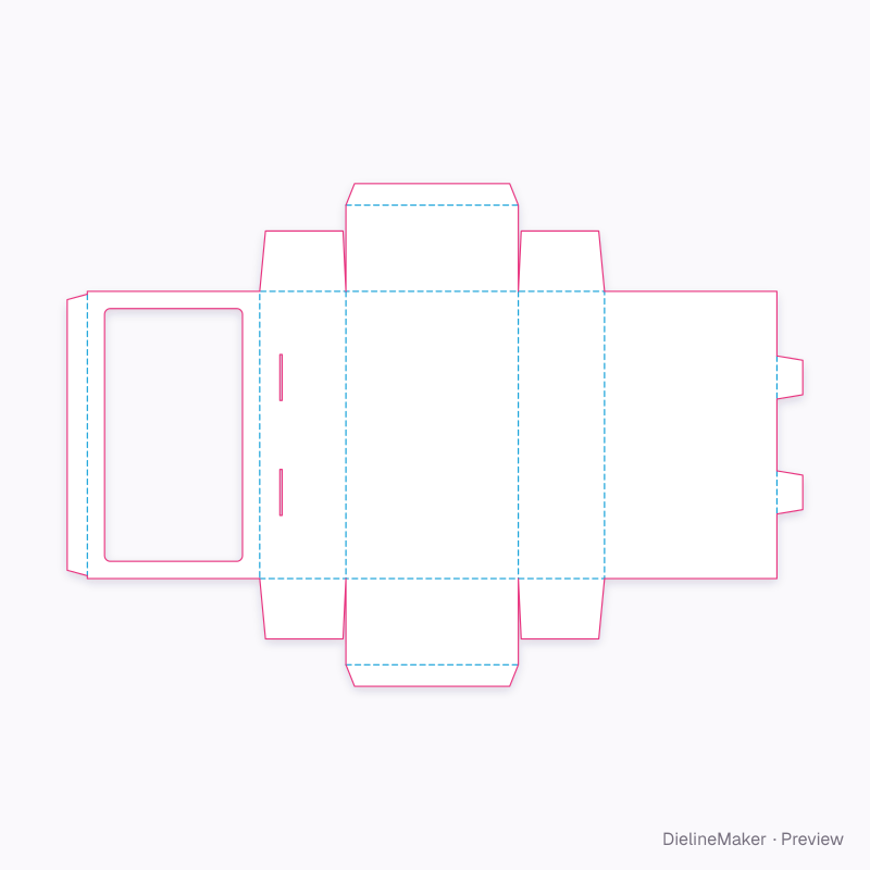 Presentation leaf carton with two tongues flat dieline