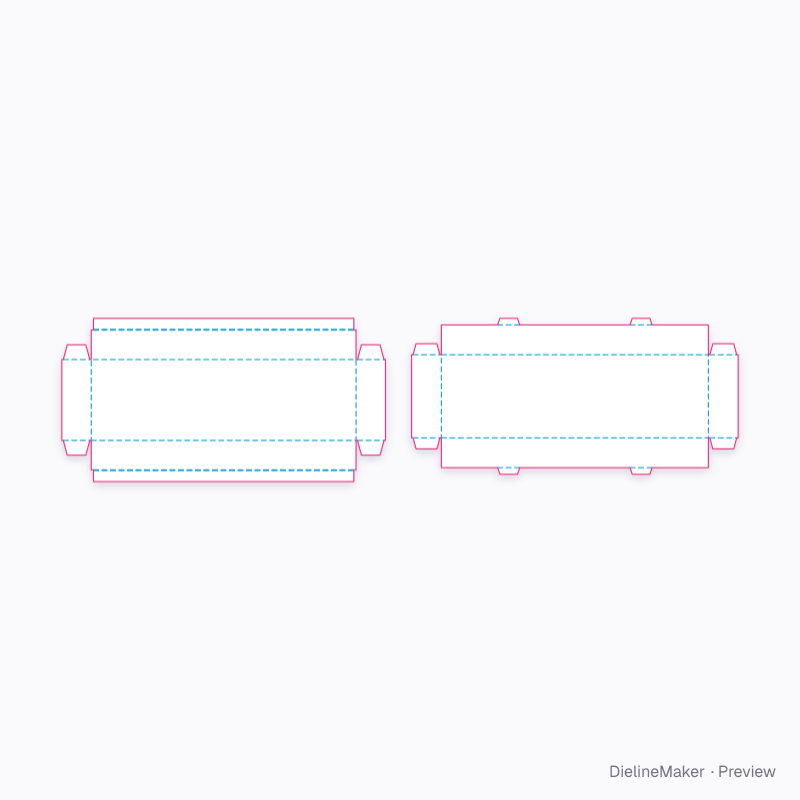 Telescope box with rolled rims and catches flat dieline