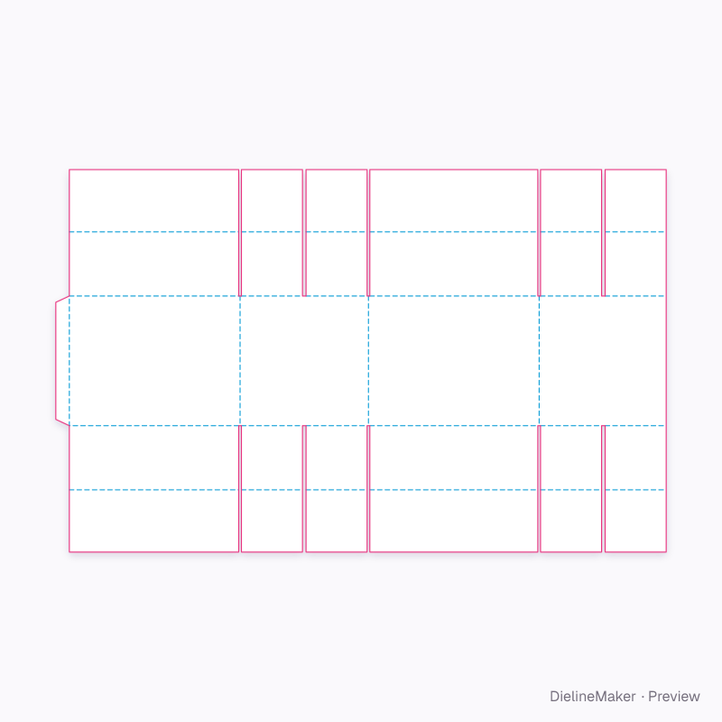 Slotted box with flap partitions flat dieline