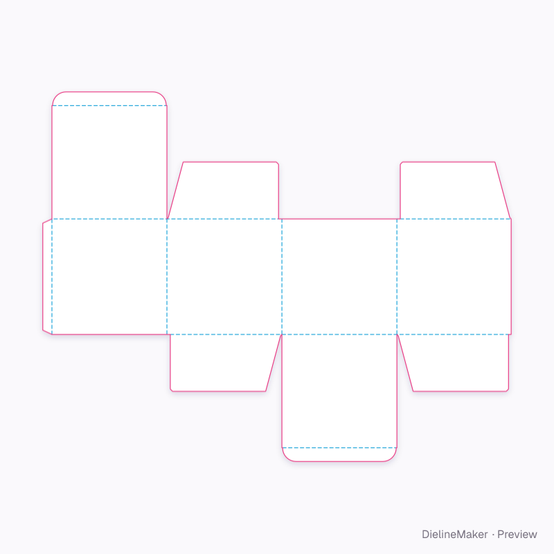 250 mm cube parcel carton — Corrugated tuck-end box flat dieline