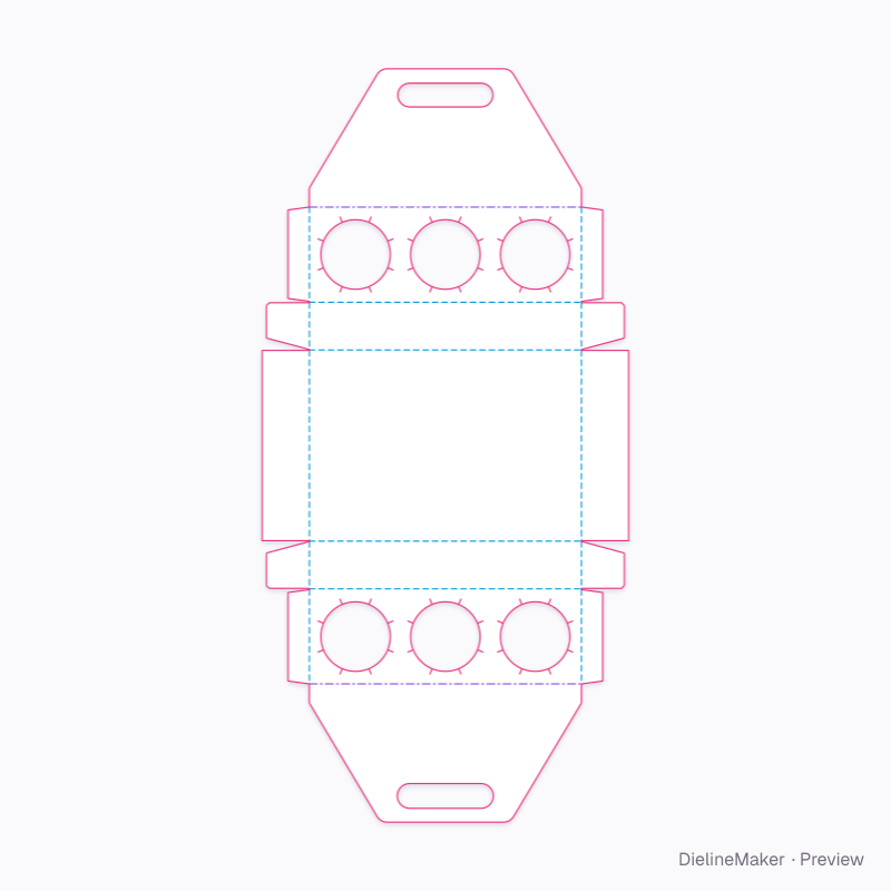 Six medium cups carrier — Cup carrier flat dieline