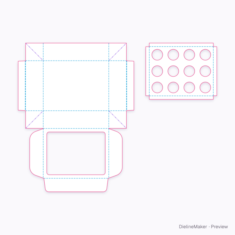 Mini cupcake box, 12 flat dieline