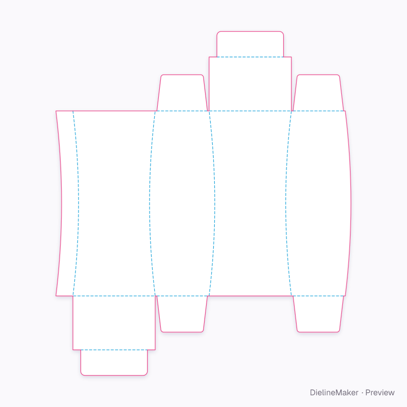 Curved skincare carton flat dieline