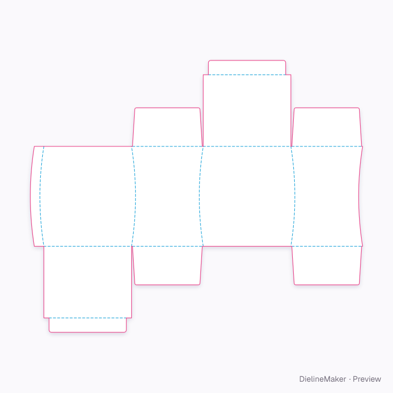 Contour candle carton — Curved-score tuck carton flat dieline