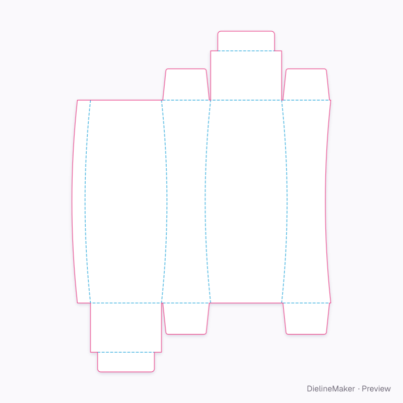 Contour hair oil carton — Curved-score tuck carton flat dieline
