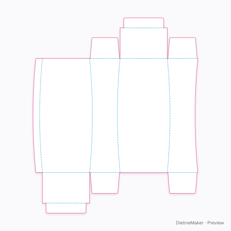 Contour lotion carton — Curved-score tuck carton flat dieline
