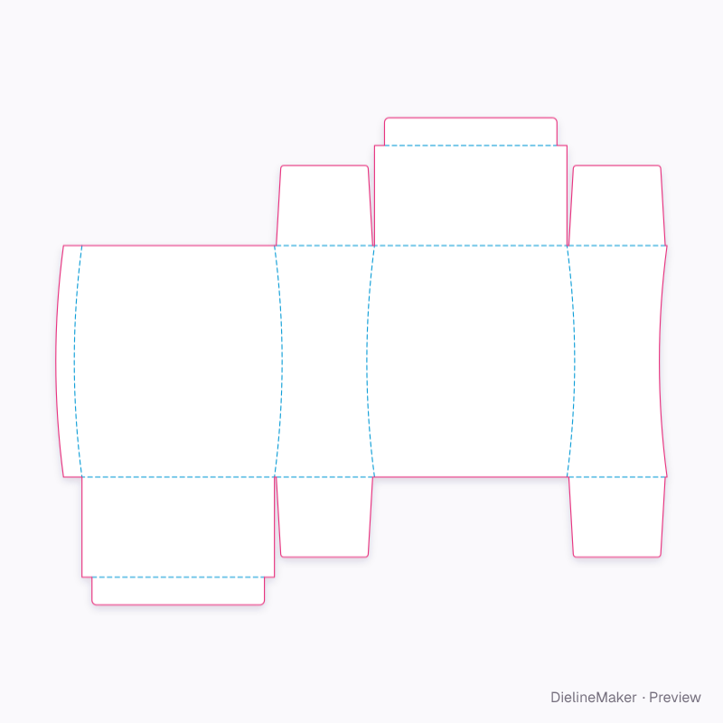 Contour tea gift carton — Curved-score tuck carton flat dieline