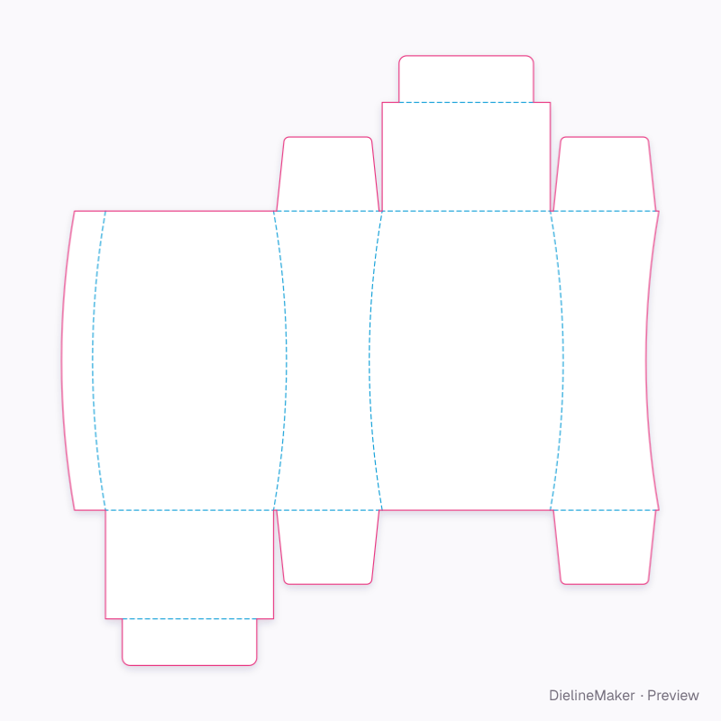 Curved-score tuck carton flat dieline