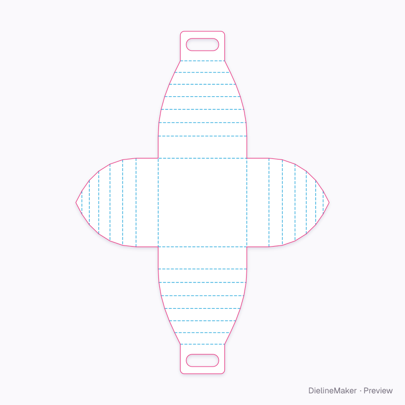 Curved four-lobe carry wrap flat dieline
