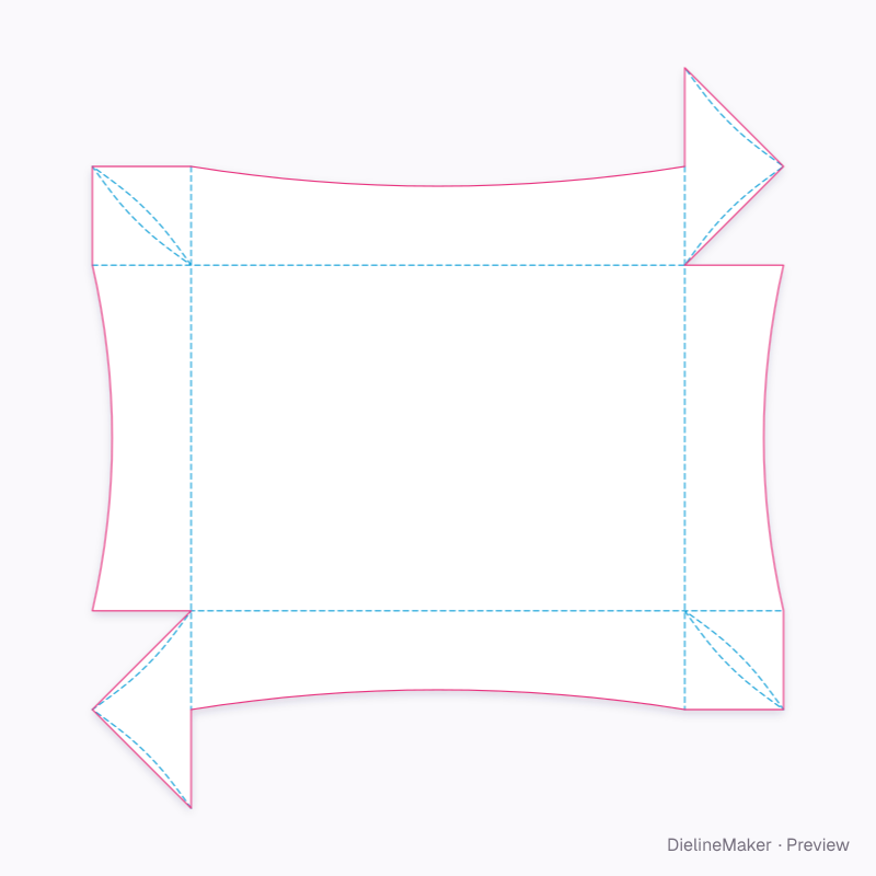 Tray with curved-score corner returns flat dieline