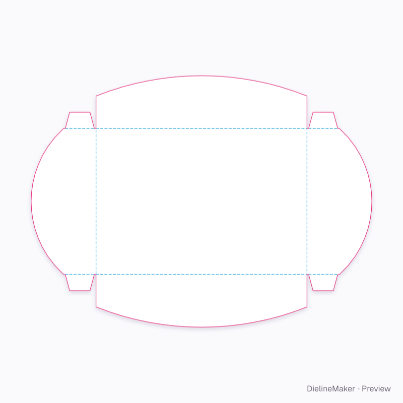 Tray with curved rims all round flat dieline