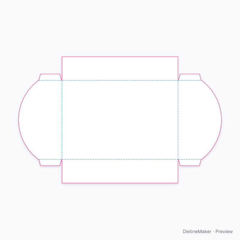 Open tray with curved rims flat dieline