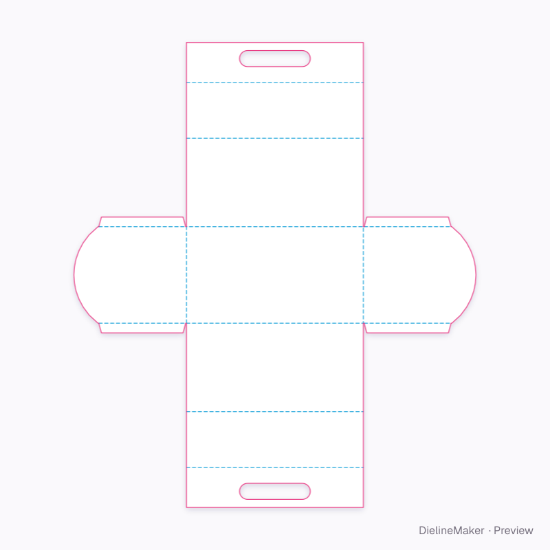 Curved-top carton with carrying handle flat dieline