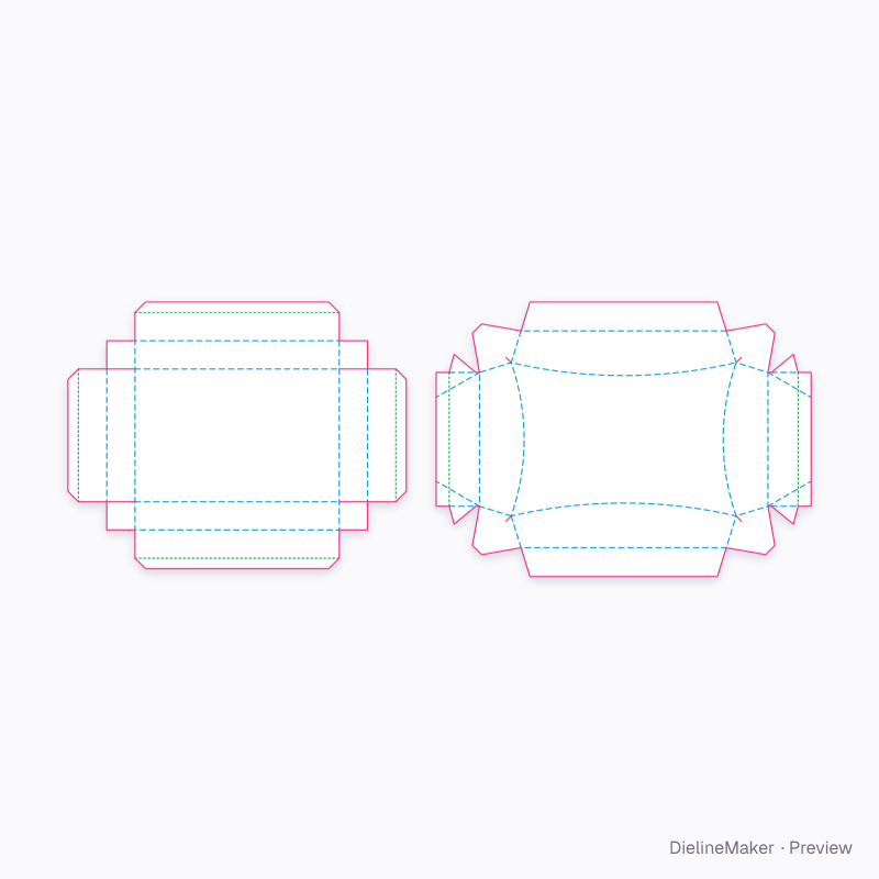Curved-top lid and base flat dieline