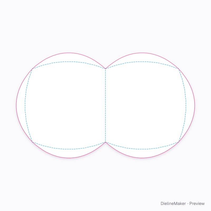 Cushion pillow box (curved scores on three sides) flat dieline