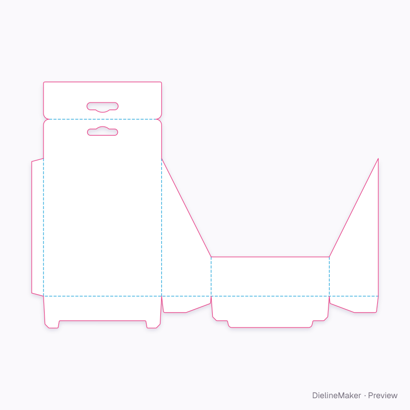 Hanging cutaway display carton flat dieline