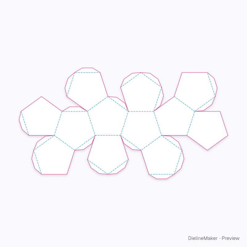 Dodecahedron paper net flat dieline