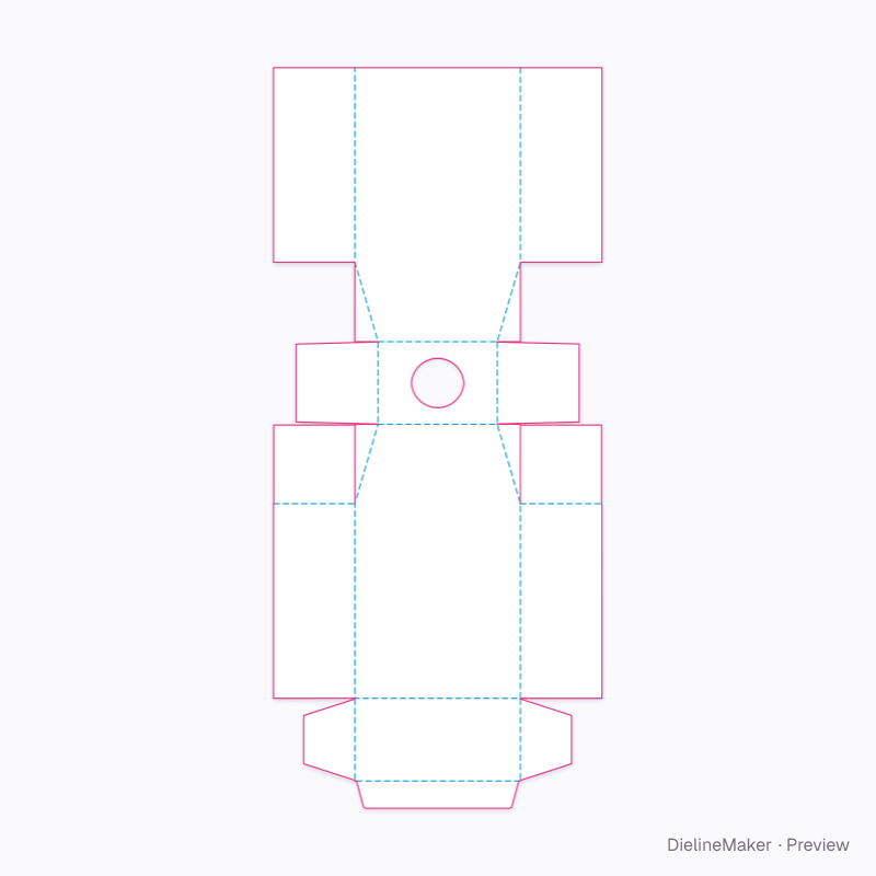 Bevelled-shoulder dispenser carton flat dieline
