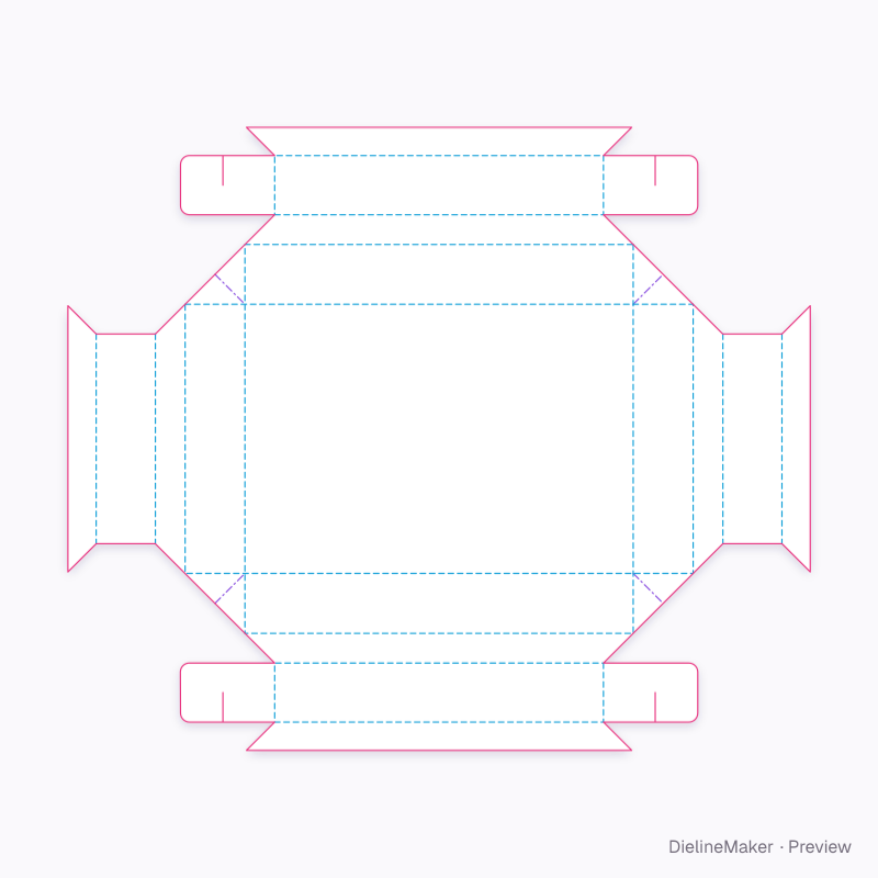 Buffer-wall tray with webbed corners and lock wings flat dieline