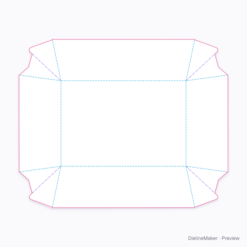 Flared tray with relieved corner webs flat dieline