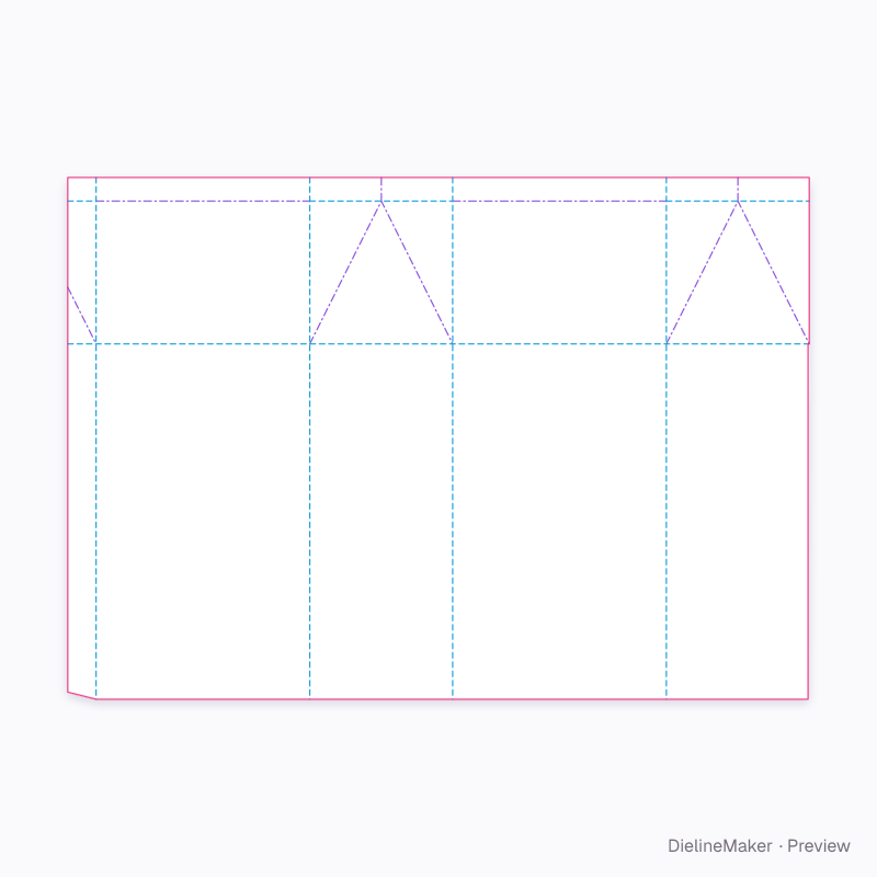 Fin-sealed gable, open base flat dieline