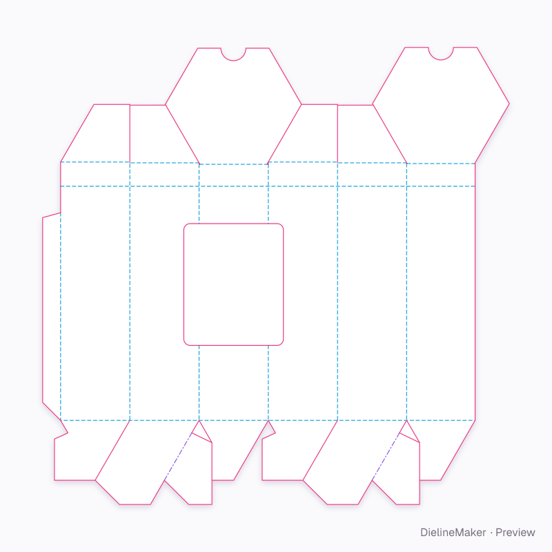 Hexagonal carton with recessed cover flat dieline