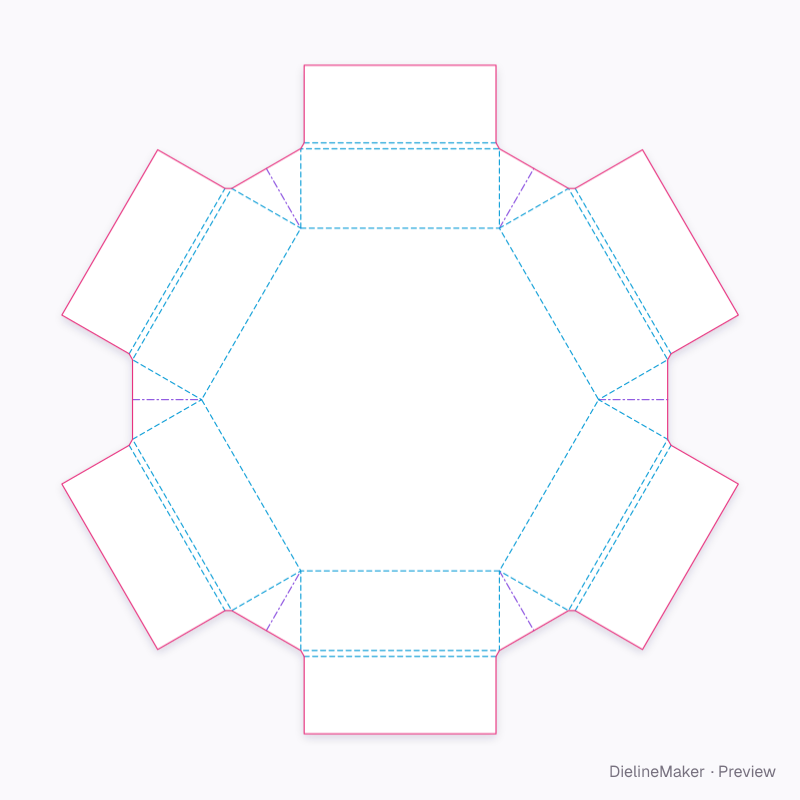 ECMA D10.41.04.00 · Hexagonal tray, fold-over double walls flat dieline
