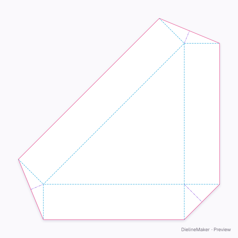 Triangular tray with glued webbed corners flat dieline