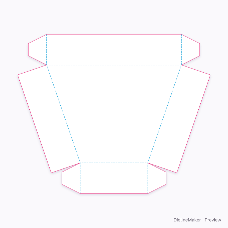 ECMA D20.20.20.00 · Trapezoid tray, glued corners flat dieline