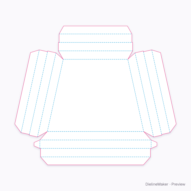 Bevelled trapezoid lid flat dieline