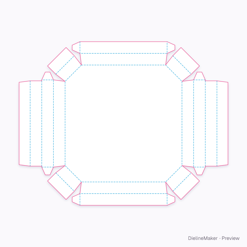 Bevelled octagon lid flat dieline