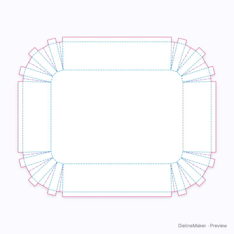 Webbed-corner food tray flat dieline