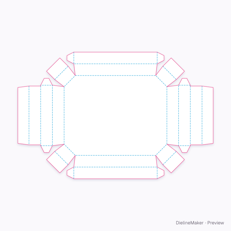 Polygonal tray (bevelled / webbed) flat dieline