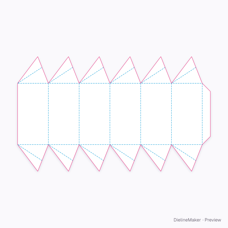 ECMA C10.40.90.90 · Hexagonal prism, rosette (twist) ends flat dieline