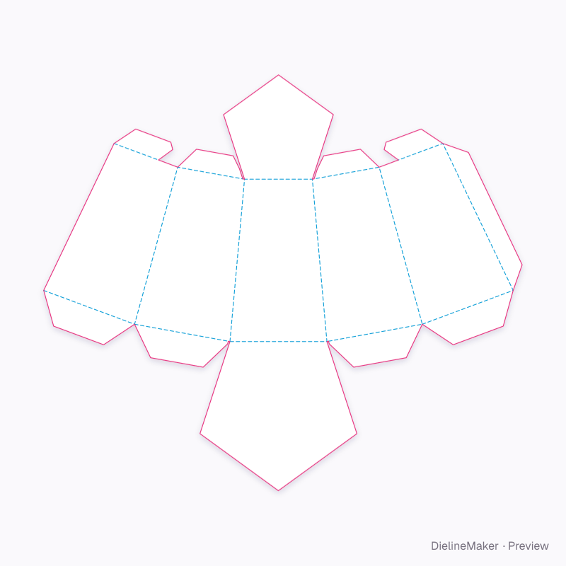 ECMA C20.30.11.11 · Tapered pentagonal tube, glued cover ends flat dieline
