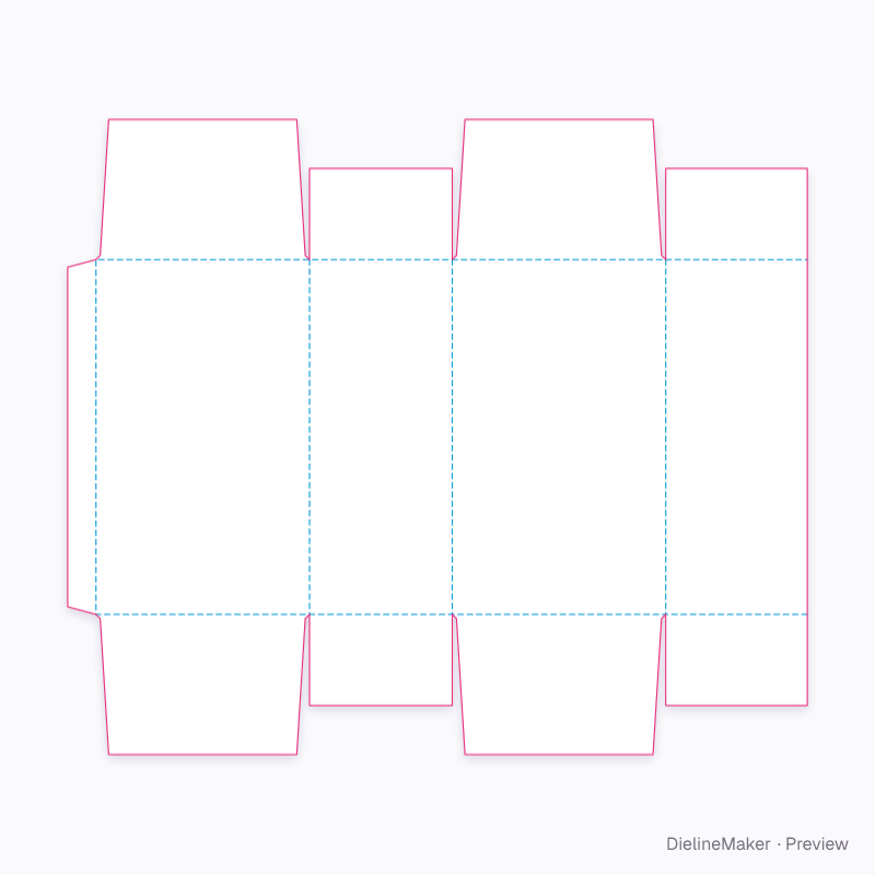 End-load skillet, tapered flaps with square side flaps flat dieline