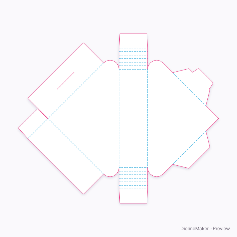 Triangle box, rounded back corners flat dieline