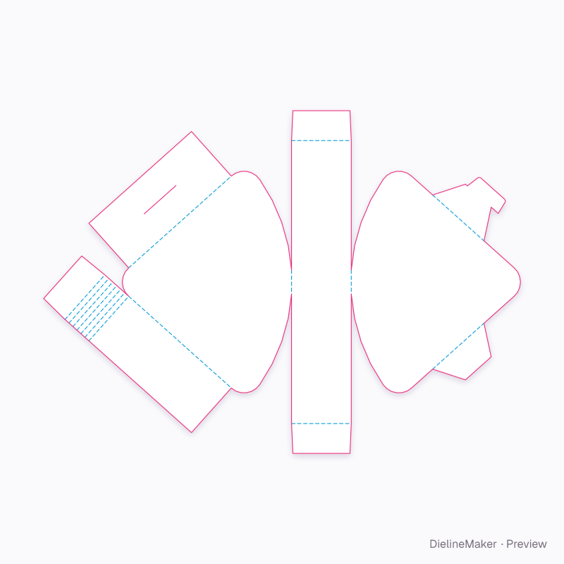 Rounded-back wedge, 3 rounded corners flat dieline