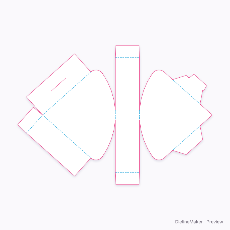 Rounded-back wedge, 2 rounded corners flat dieline