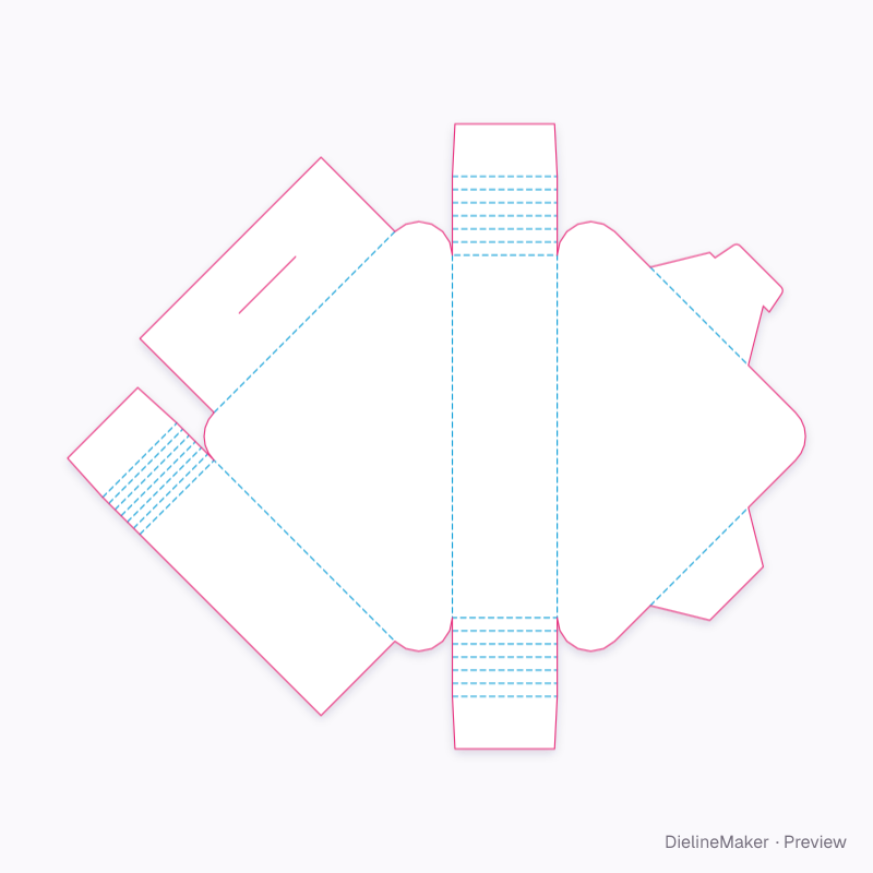 Three-cornered hinged-lid carton flat dieline